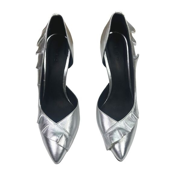 IRO D’Orsay Metallic Silver Ruffled Heels - Size 38 - Picture 2 of 10